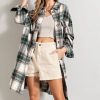 Women Aqua Bay Shackets & Jackets | Hunter Green Long Plaid Shacket