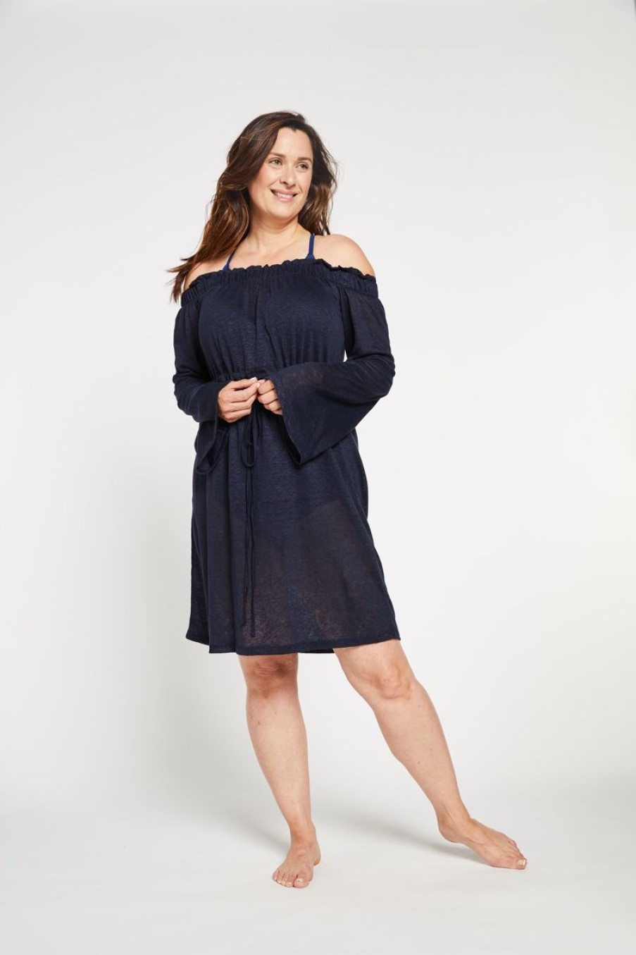 Women Aqua Bay Cover-Ups & Dusters | Linen Bathing Suit Cover-Up In Navy