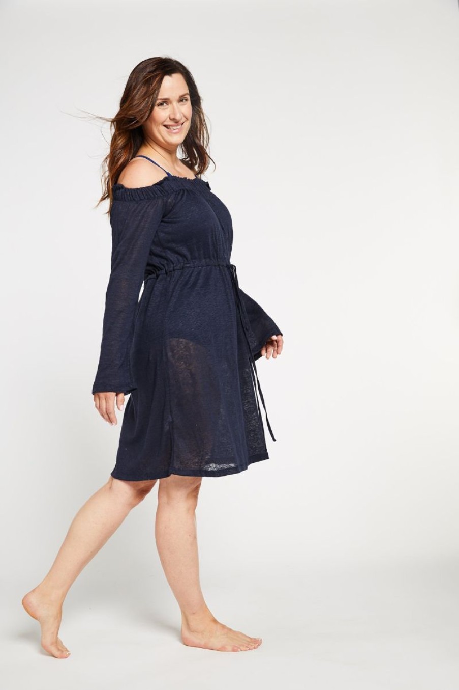 Women Aqua Bay Cover-Ups & Dusters | Linen Bathing Suit Cover-Up In Navy