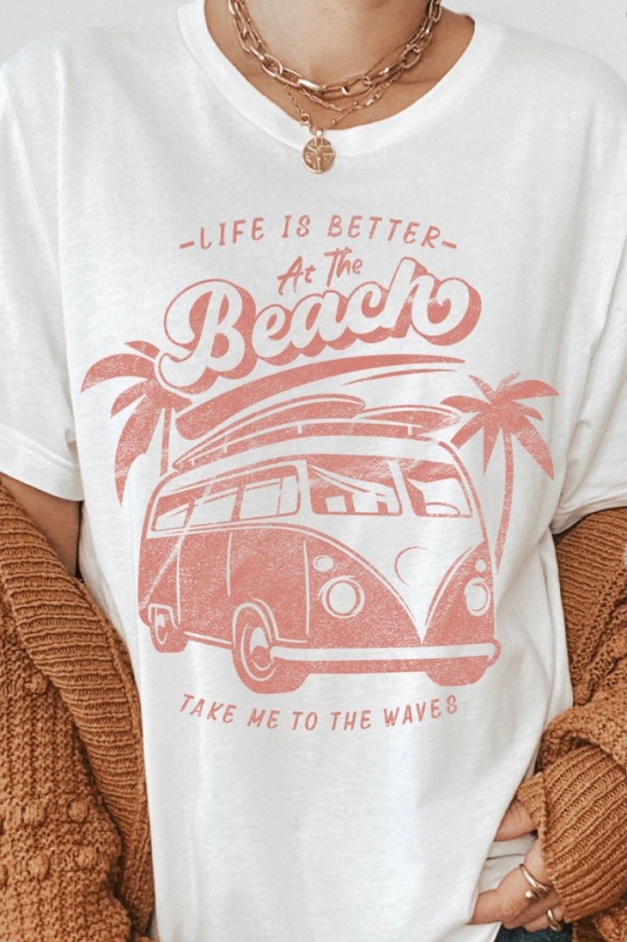 Women Aqua Bay Tanks & Tees | Life Is Better At The Beach White Cotton T-Shirt