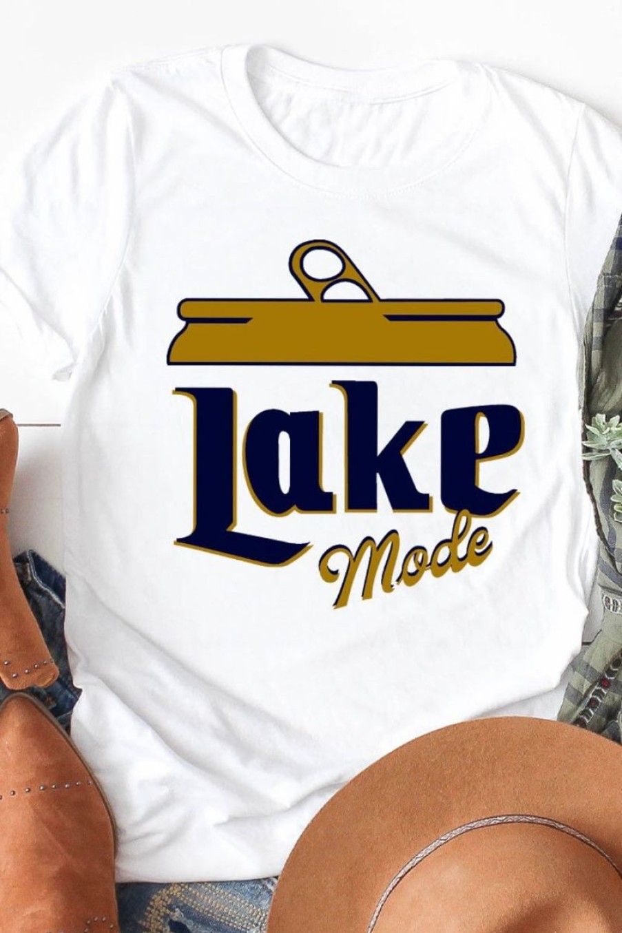 Women Aqua Bay Tops | Lake Mode White Cotton T-Shirt