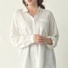 Women Aqua Bay Tops, Bottoms & Sets | Oversized White Linen Button Down Shirt