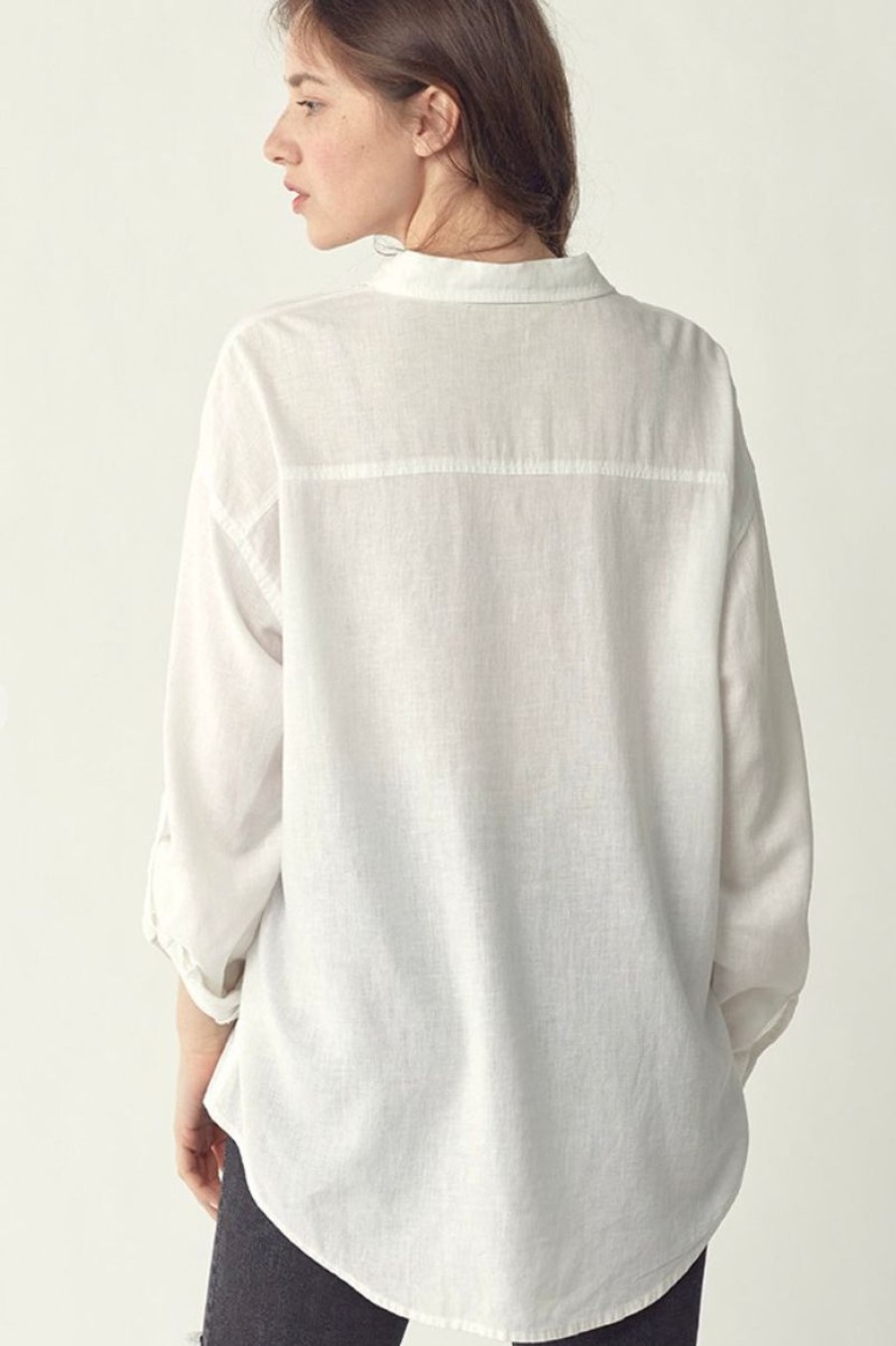 Women Aqua Bay Tops, Bottoms & Sets | Oversized White Linen Button Down Shirt