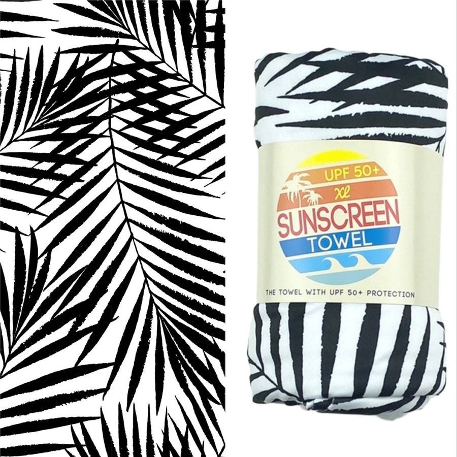 Women Aqua Bay Towels | Xl Upf 50+ Sunscreen Towel (Black & White Palm)