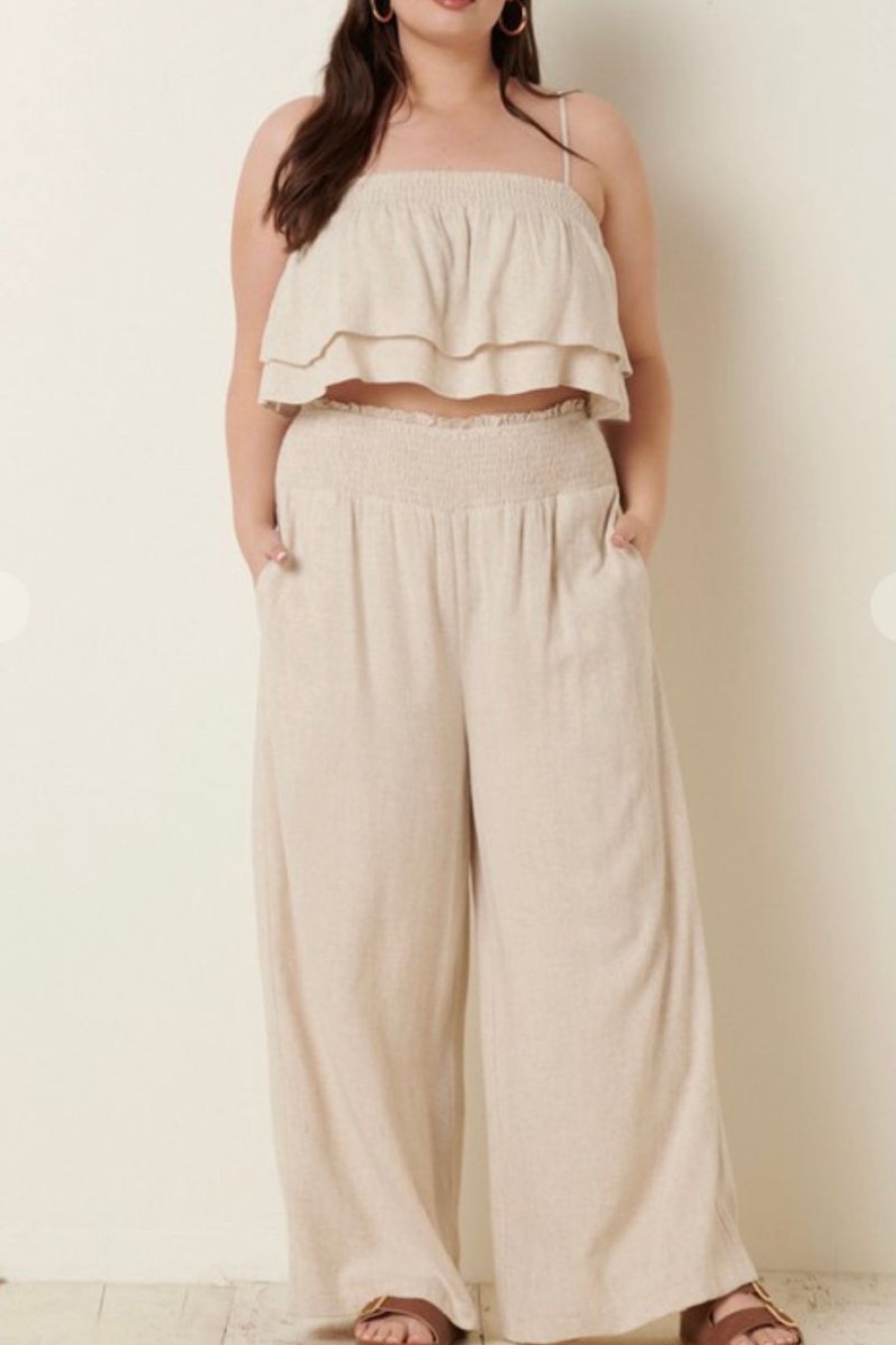 Women Aqua Bay Tops, Bottoms & Sets | Linen Blend Wide Leg Resort Pant Set