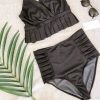 Women Aqua Bay Bikini Bottoms | The "Monroe" High Waist Pleated Bikini Bottom In Black