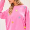 Women Aqua Bay Tops | Pink Sequin Heart Patch Terry Sweatshirt