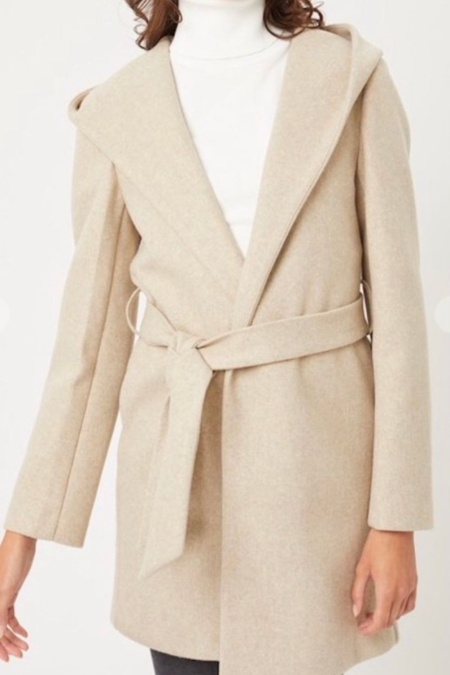 Women Aqua Bay Shackets & Jackets | Shay Belted Hooded Coat Oatmeal