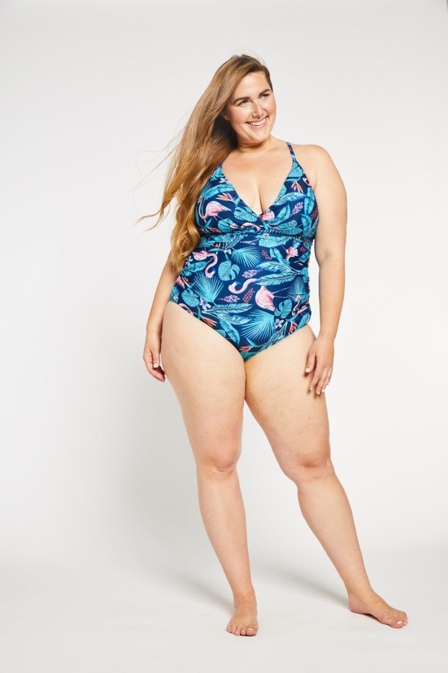 Women Aqua Bay One Piece Swimsuit | The Tina Ruched Lace-Up Back One Piece Swimsuit In Tropics