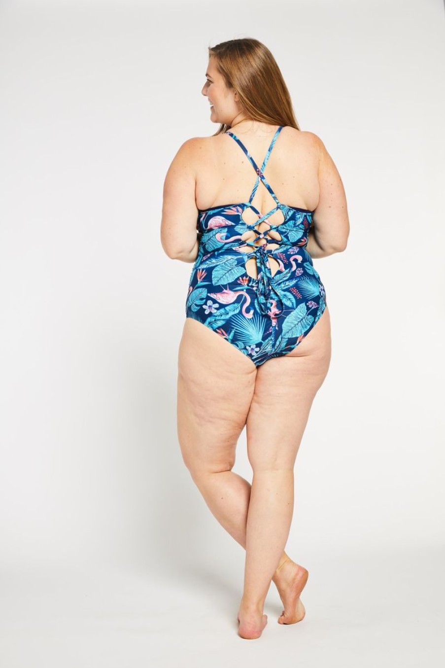 Women Aqua Bay One Piece Swimsuit | The Tina Ruched Lace-Up Back One Piece Swimsuit In Tropics