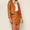 Women Aqua Bay Tops | Camel Vegan Leather Moto Jacket