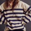 Women Aqua Bay Tops | Free People Coastal Stripe Pullover Sweater-Last One Size M Champagne Navy Combo