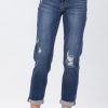 Women Aqua Bay Denim | Judy Blue Mid-Rise Dark Wash Boyfriend Jeans