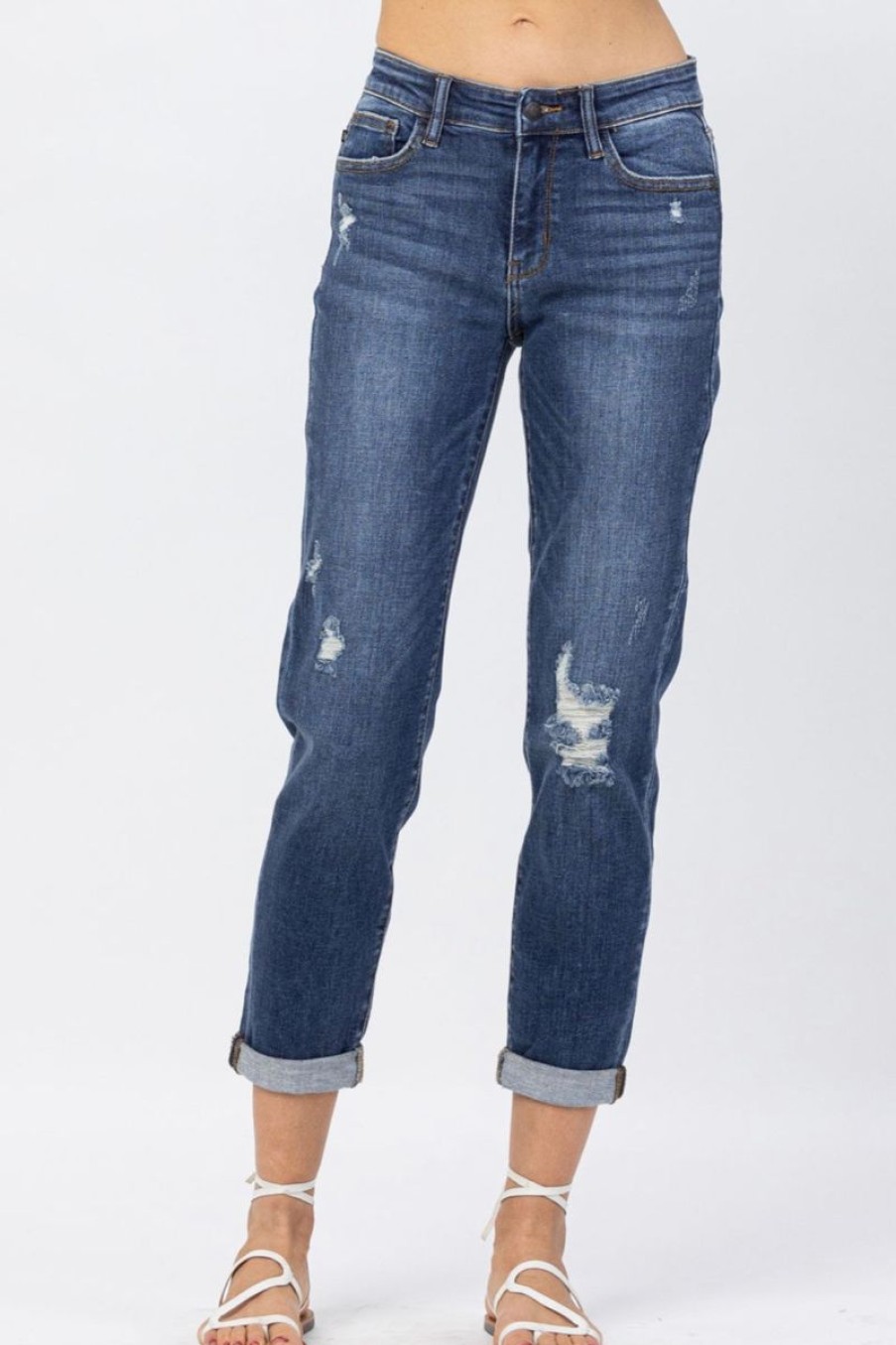 Women Aqua Bay Denim | Judy Blue Mid-Rise Dark Wash Boyfriend Jeans