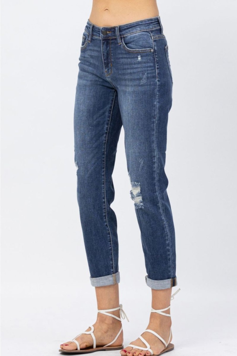 Women Aqua Bay Denim | Judy Blue Mid-Rise Dark Wash Boyfriend Jeans