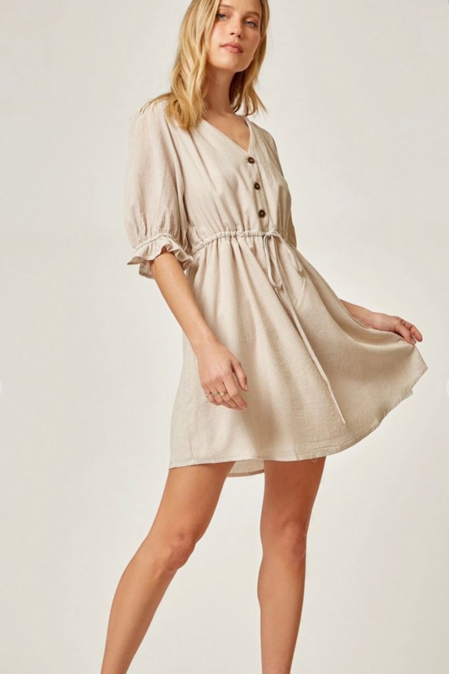 Women Aqua Bay Dresses & Rompers | Pinstripe Puff Sleeve Dress