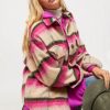 Women Aqua Bay Shackets & Jackets | Pink And Tan Stripe Shacket