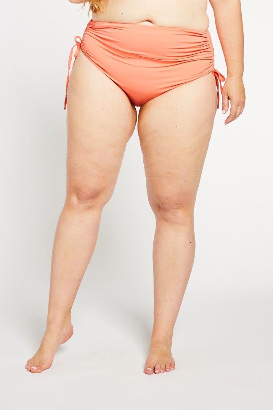 Women Aqua Bay Bikini Bottoms | The Sidney Ruched High Waist Bikini Bottom In Coral