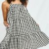 Women Aqua Bay Dresses & Rompers | Sammie Black And Cream Gingham Baby Doll Dress