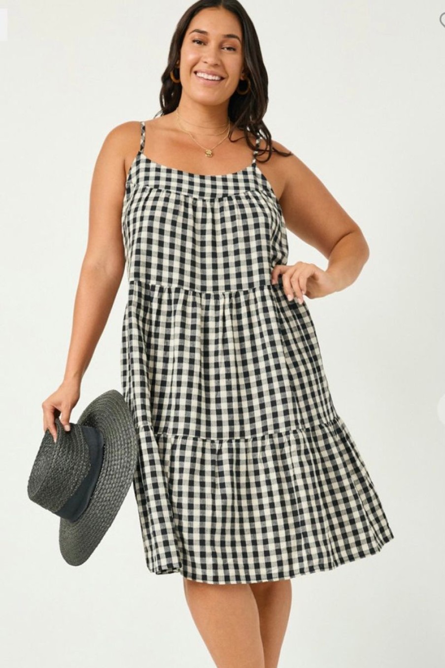 Women Aqua Bay Dresses & Rompers | Sammie Black And Cream Gingham Baby Doll Dress