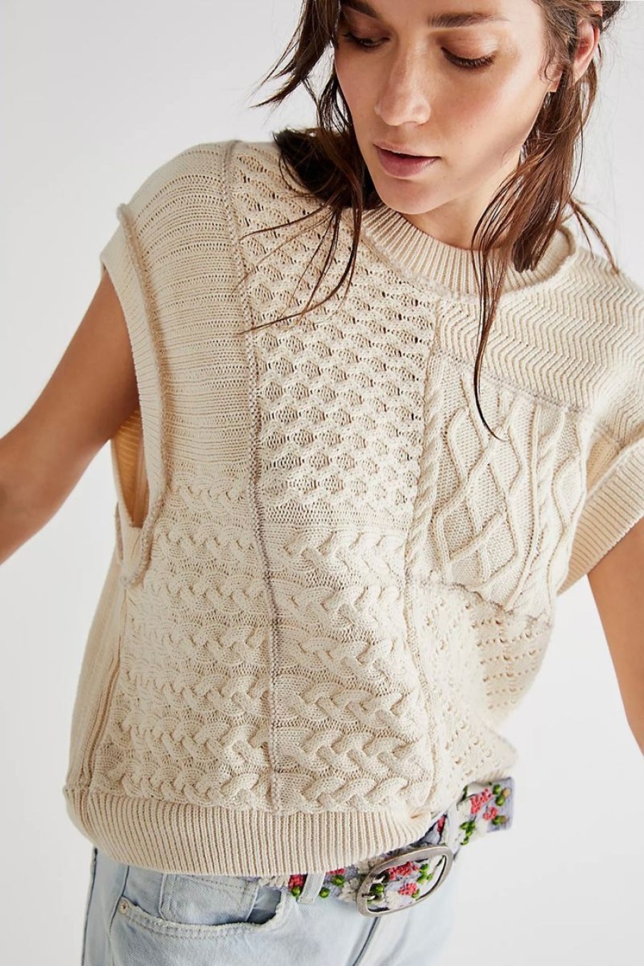 Women Aqua Bay Sweaters & Cardigans | Free People Take The Plunge Sweater Vest-Size Xs Tea