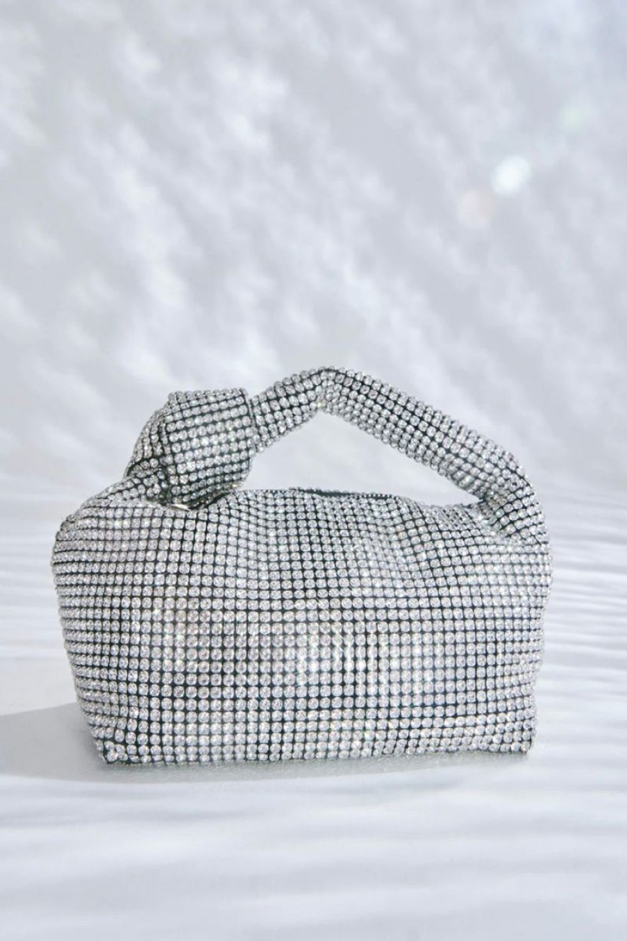 Women Aqua Bay Hand Bags & Totes | Tabi Silver Diamante Handle Bag