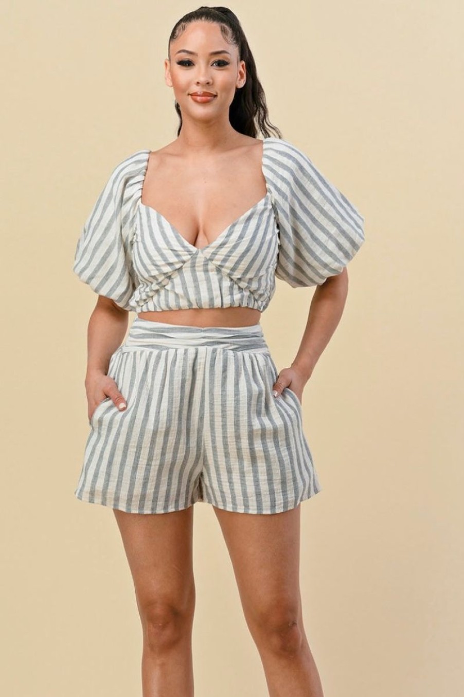 Women Aqua Bay Tops | Summer Stripes Cotton Short Set