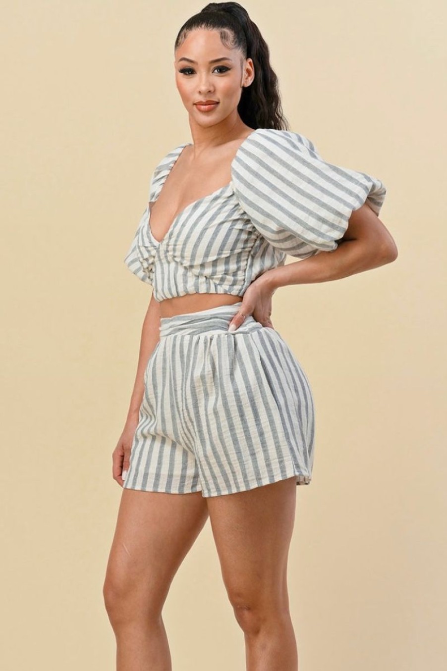 Women Aqua Bay Tops | Summer Stripes Cotton Short Set