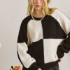 Women Aqua Bay Sweaters & Cardigans | Black And White Color Block Sweater