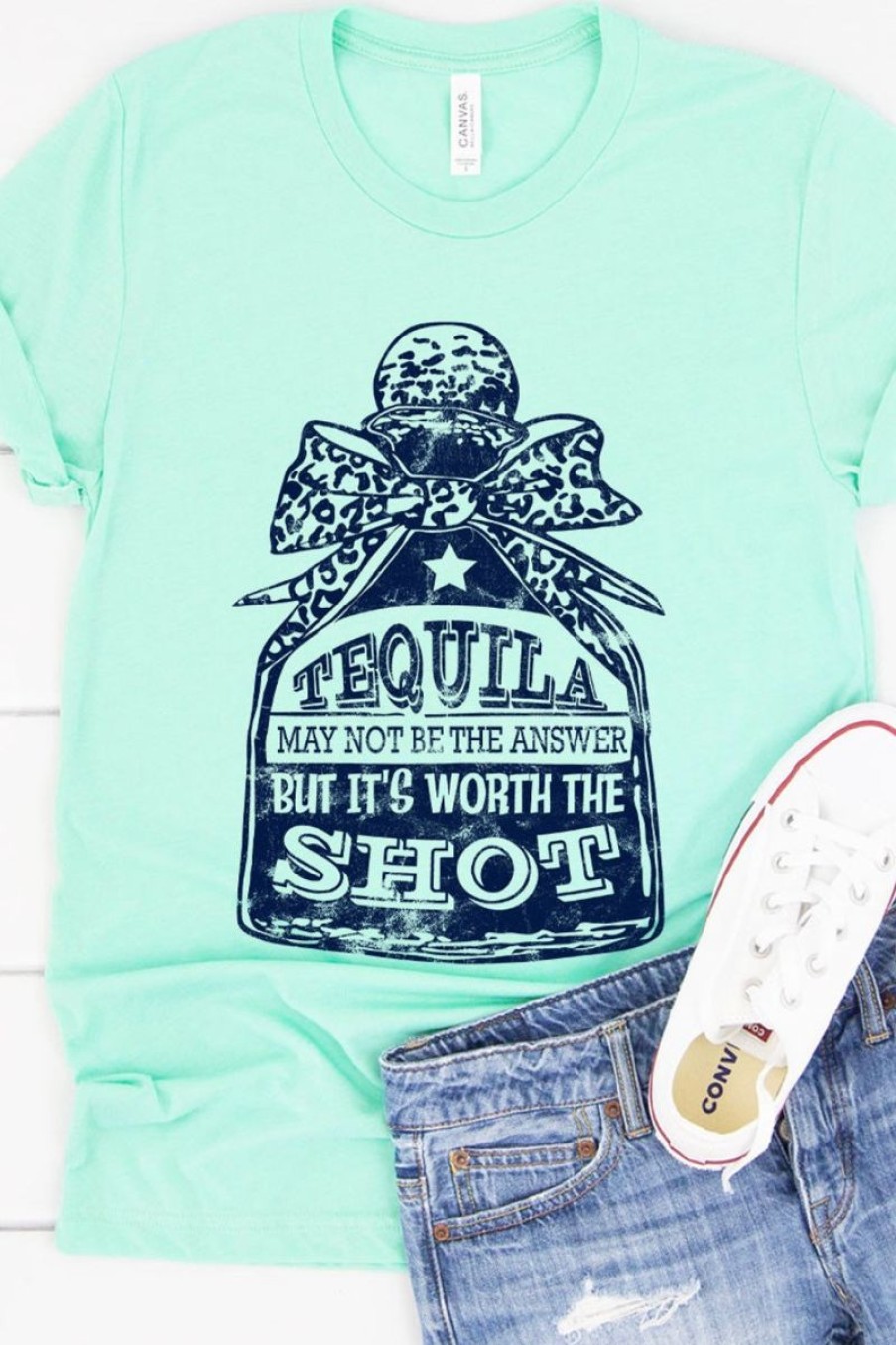 Women Aqua Bay Tanks & Tees | Tequila May Not Be The Answer But It'S Worth The Shot Mint T-Shirt