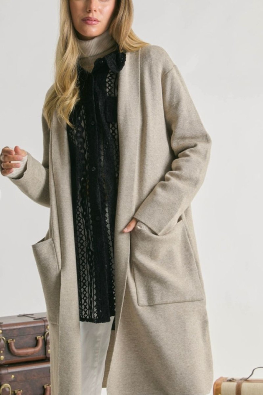 Women Aqua Bay Shackets & Jackets | Long Line Shawl Collar Cardi Coat