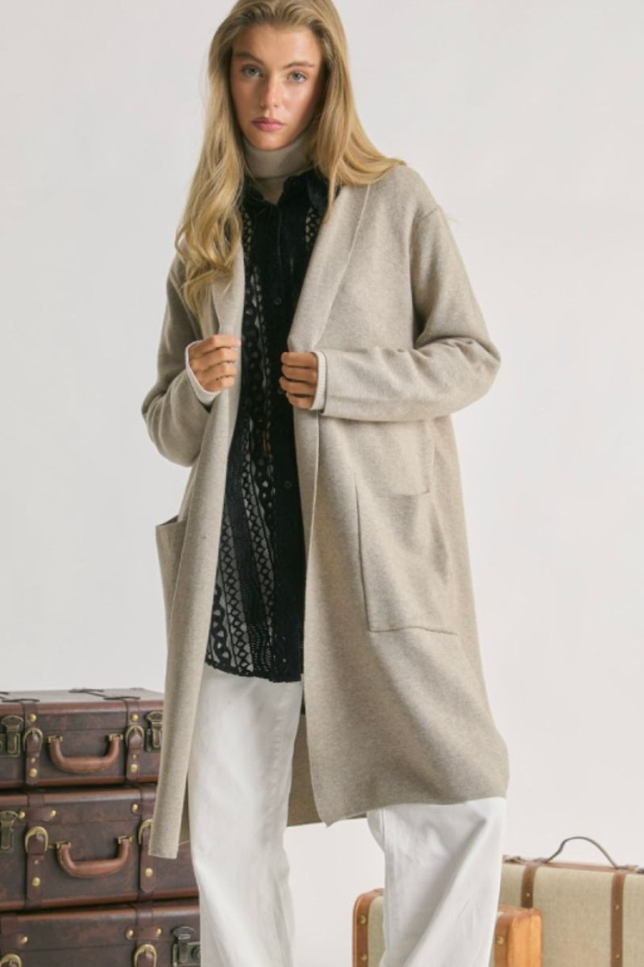 Women Aqua Bay Shackets & Jackets | Long Line Shawl Collar Cardi Coat