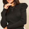 Women Aqua Bay Sweaters & Cardigans | Black Pouf Sleeve Sweater