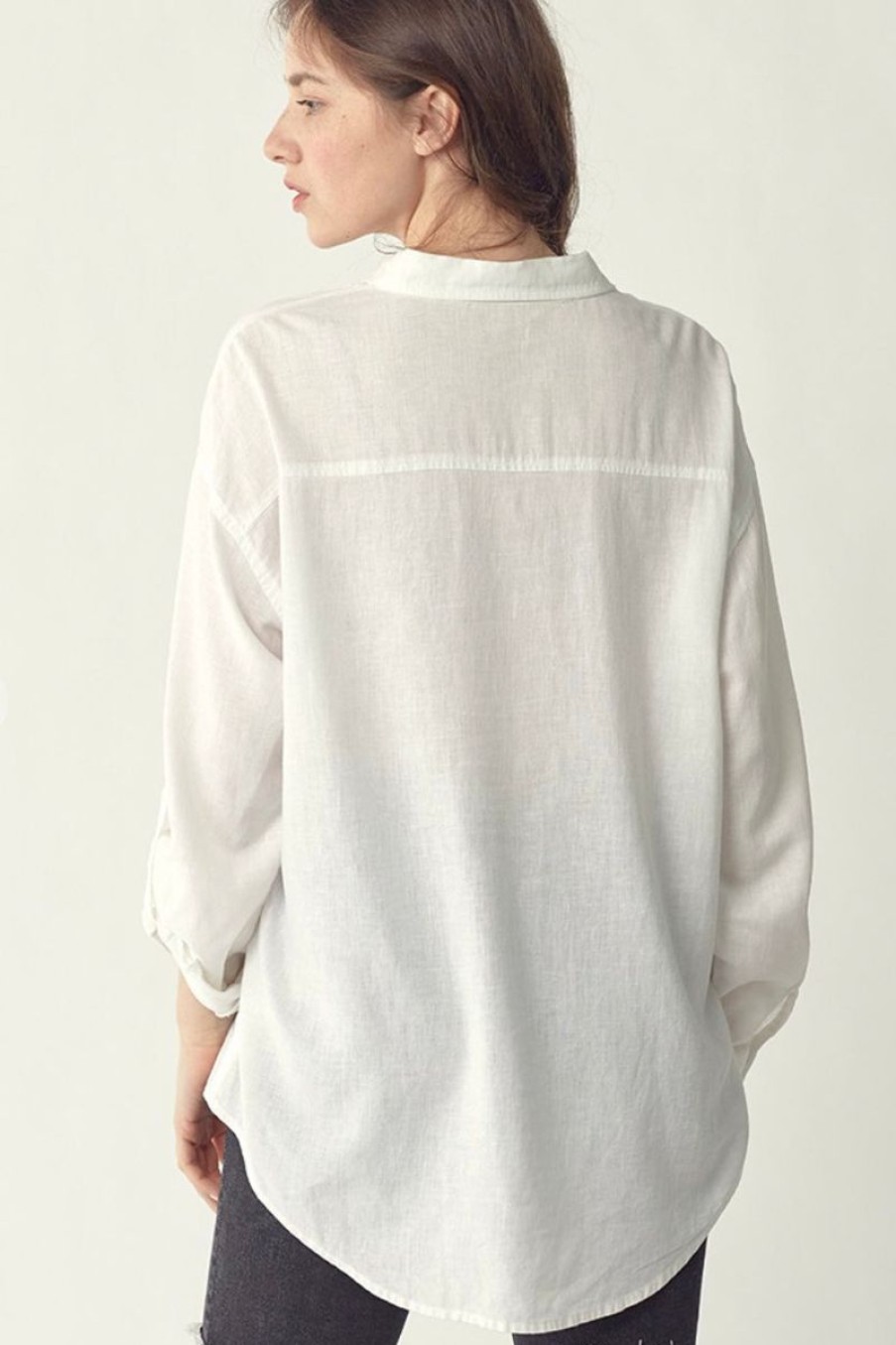 Women Aqua Bay Tops | Oversized White Linen Button Down Shirt