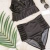 Women Aqua Bay Bikini Tops | The "Marilyn" Pleated Ruffle Bikini Top In Black