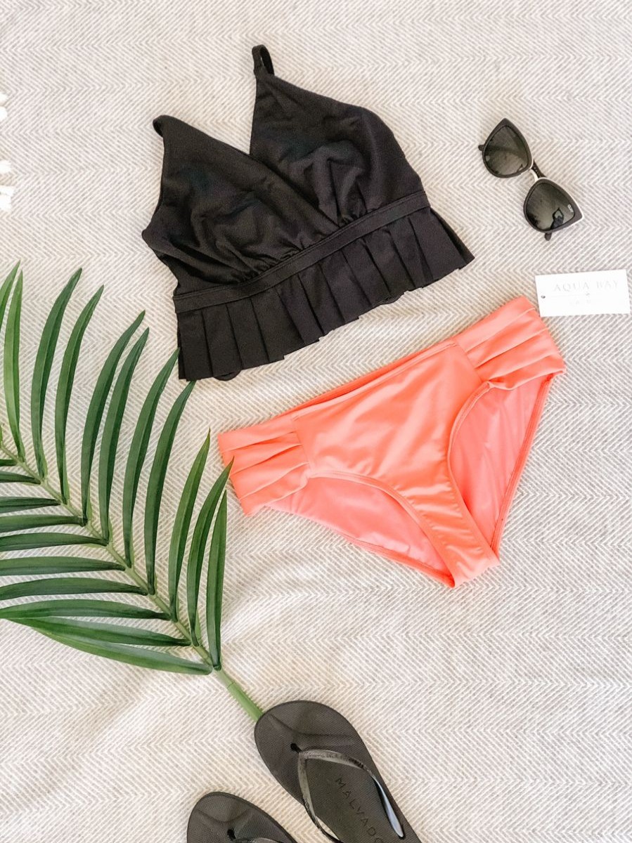 Women Aqua Bay Bikini Tops | The "Marilyn" Pleated Ruffle Bikini Top In Black