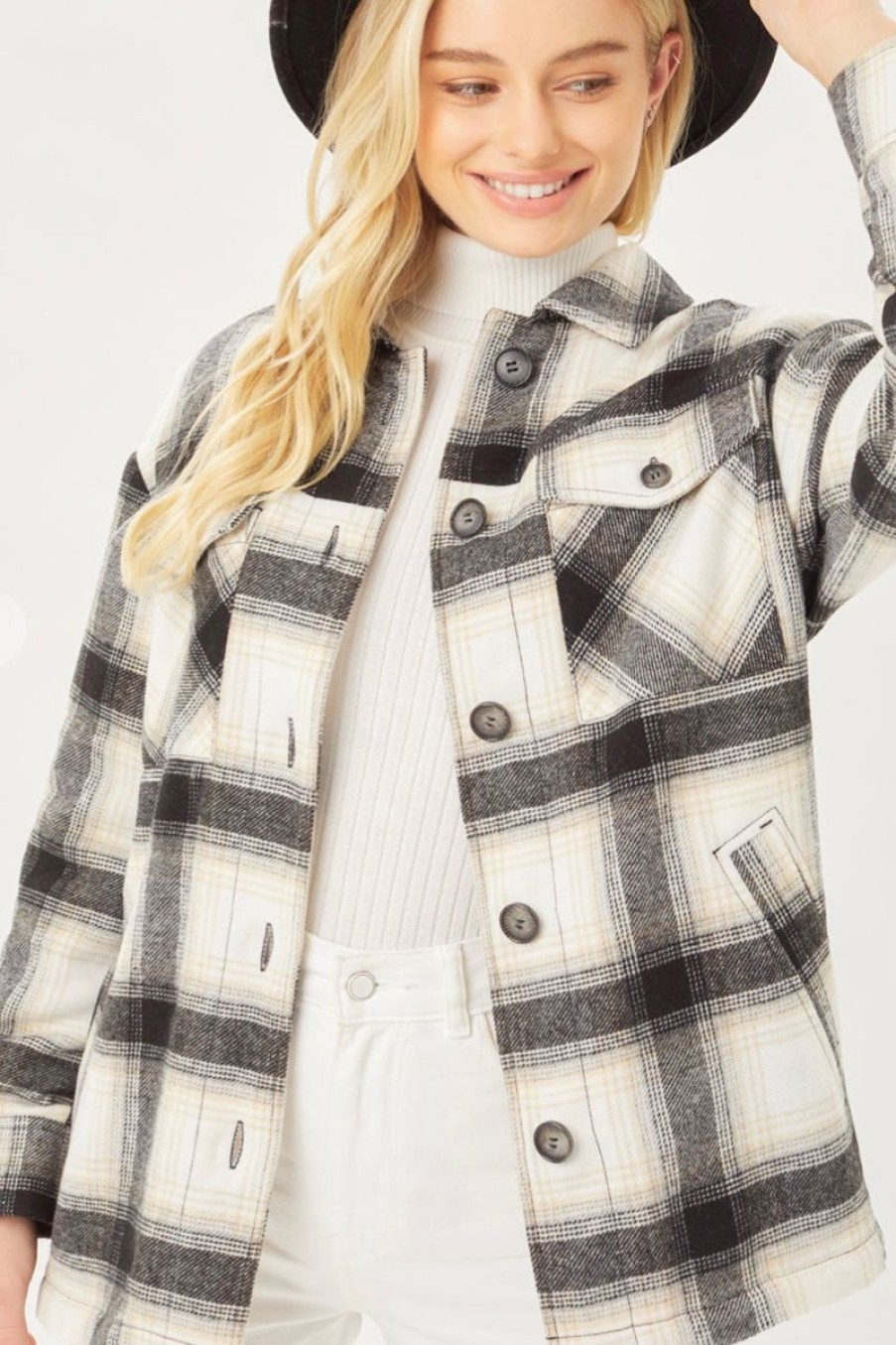 Women Aqua Bay Shackets & Jackets | Sherpa Lined Plaid Shacket