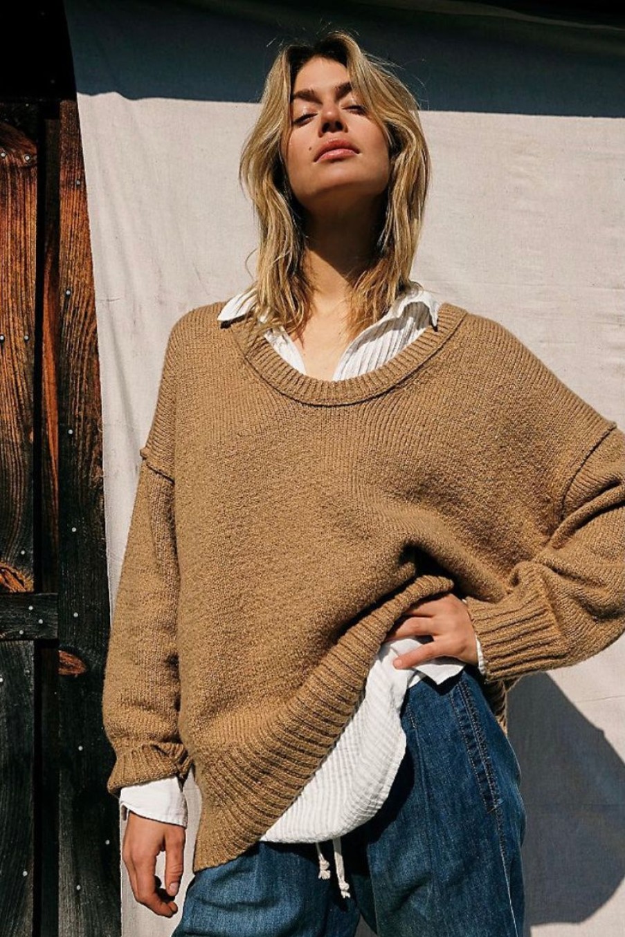 Women Aqua Bay Sweaters & Cardigans | Free People Brookside Tunic Camel-Last One Xl Desert Camel