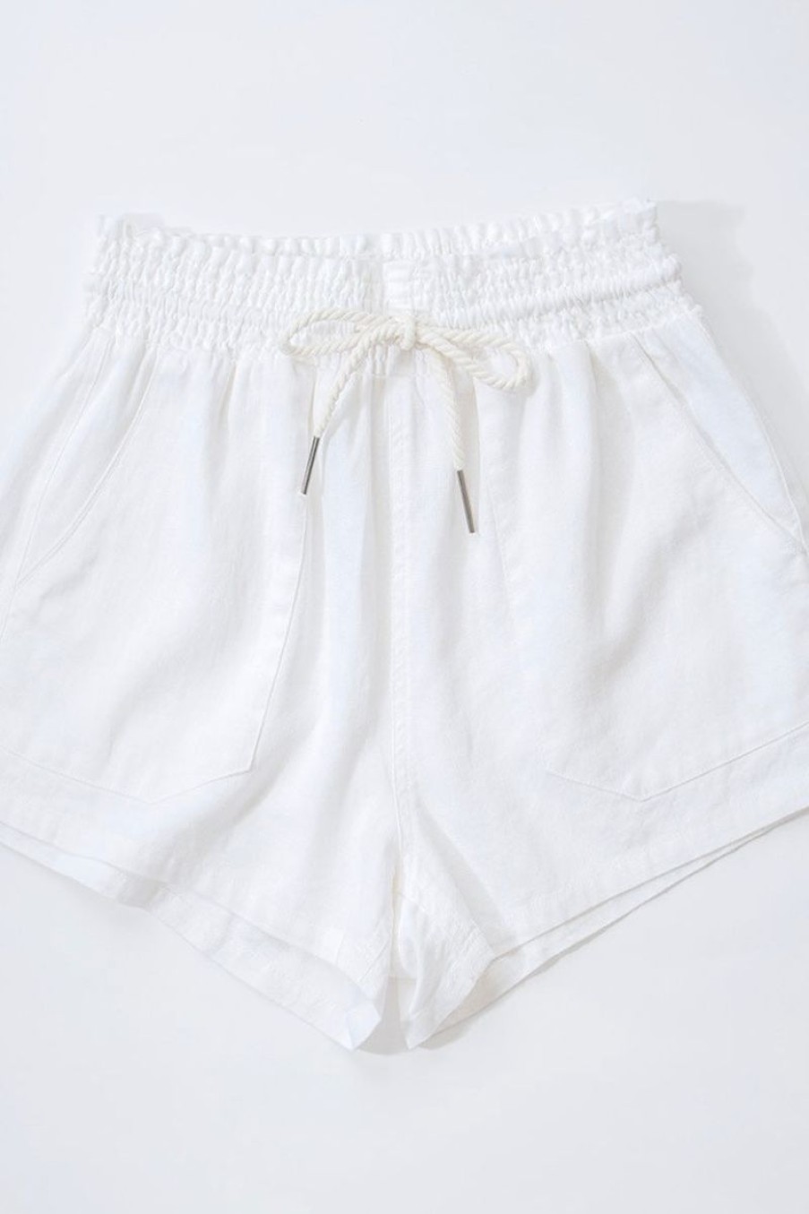 Women Aqua Bay Shorts & Skirts | White Linen Drawstring Shorts