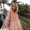 Women Aqua Bay Dresses & Rompers | Venice Beach Gingham Smock Mini Dress In Peach-Size 4X And 5X