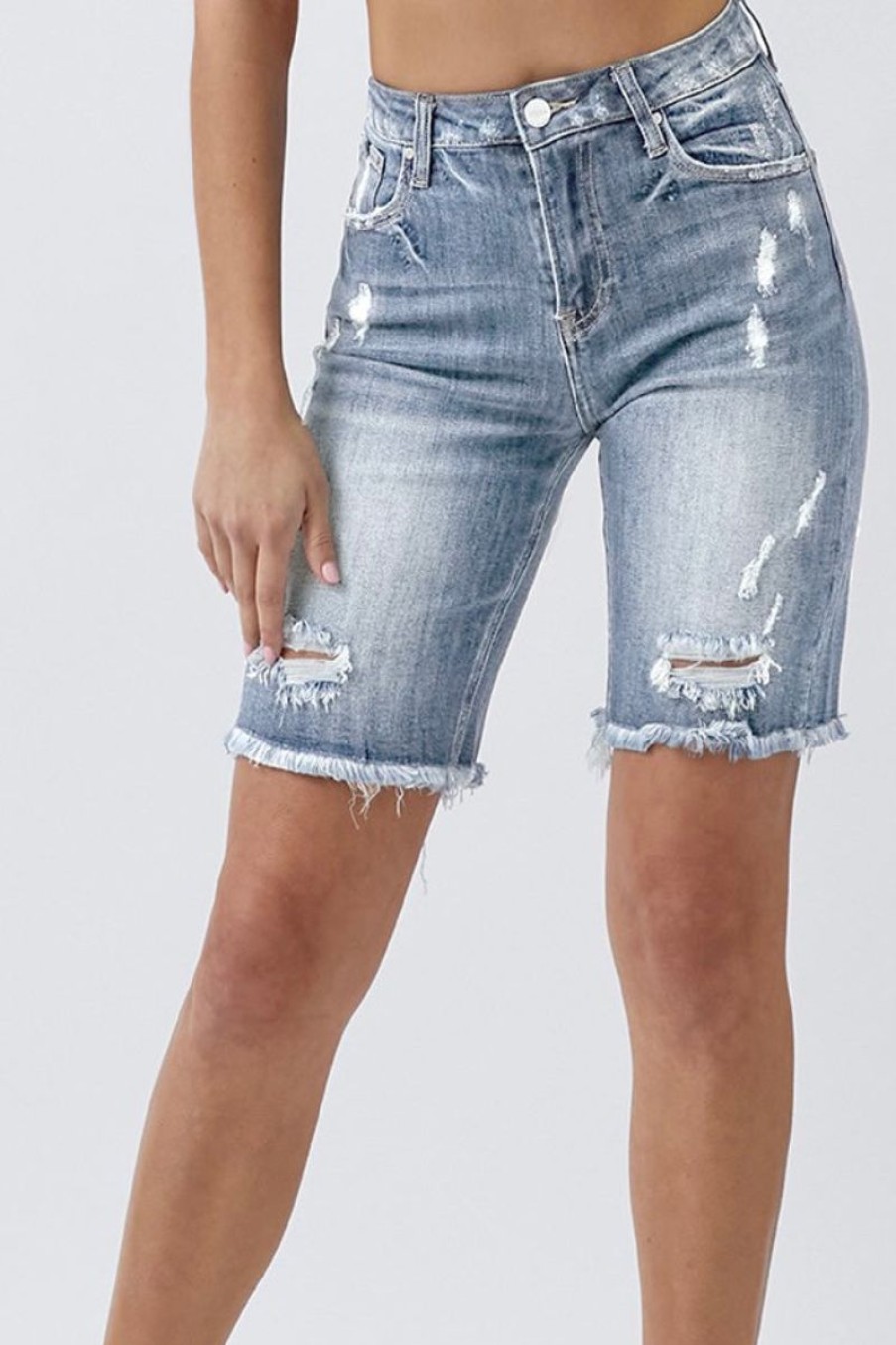 Women Aqua Bay Tops, Bottoms & Sets | Midrise Distressed Bermuda Jean Shorts