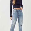 Women Aqua Bay Denim | Boyfriend Cross Over Fly Distressed Cuffed Jeans