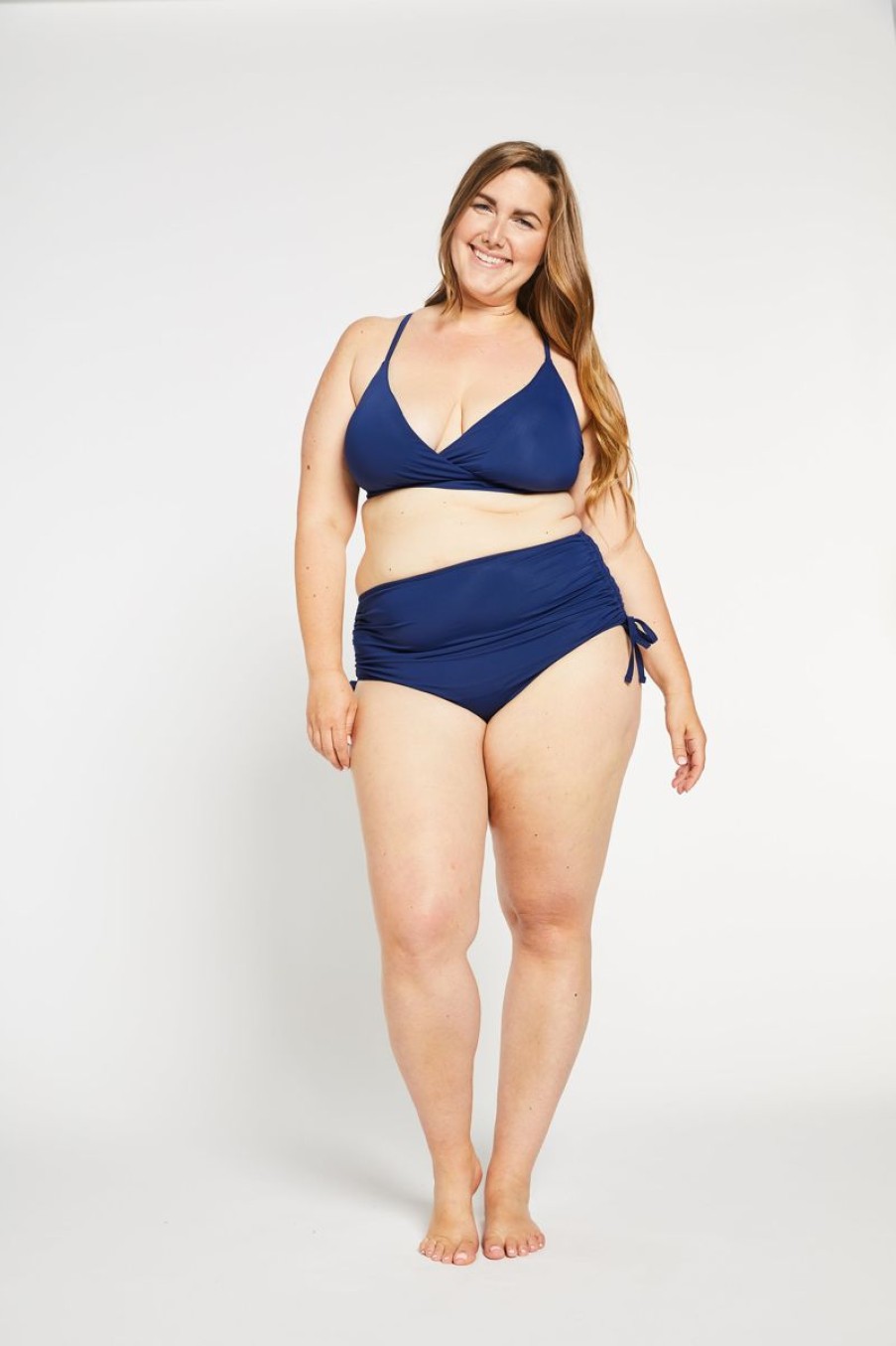 Women Aqua Bay Bikini Bottoms | The Sidney Ruched High Waist Bikini Bottom In Ocean Navy