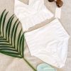 Women Aqua Bay Bikini Bottoms | The "Monroe" High Waist Pleated Bikini Bottom In Coconut White