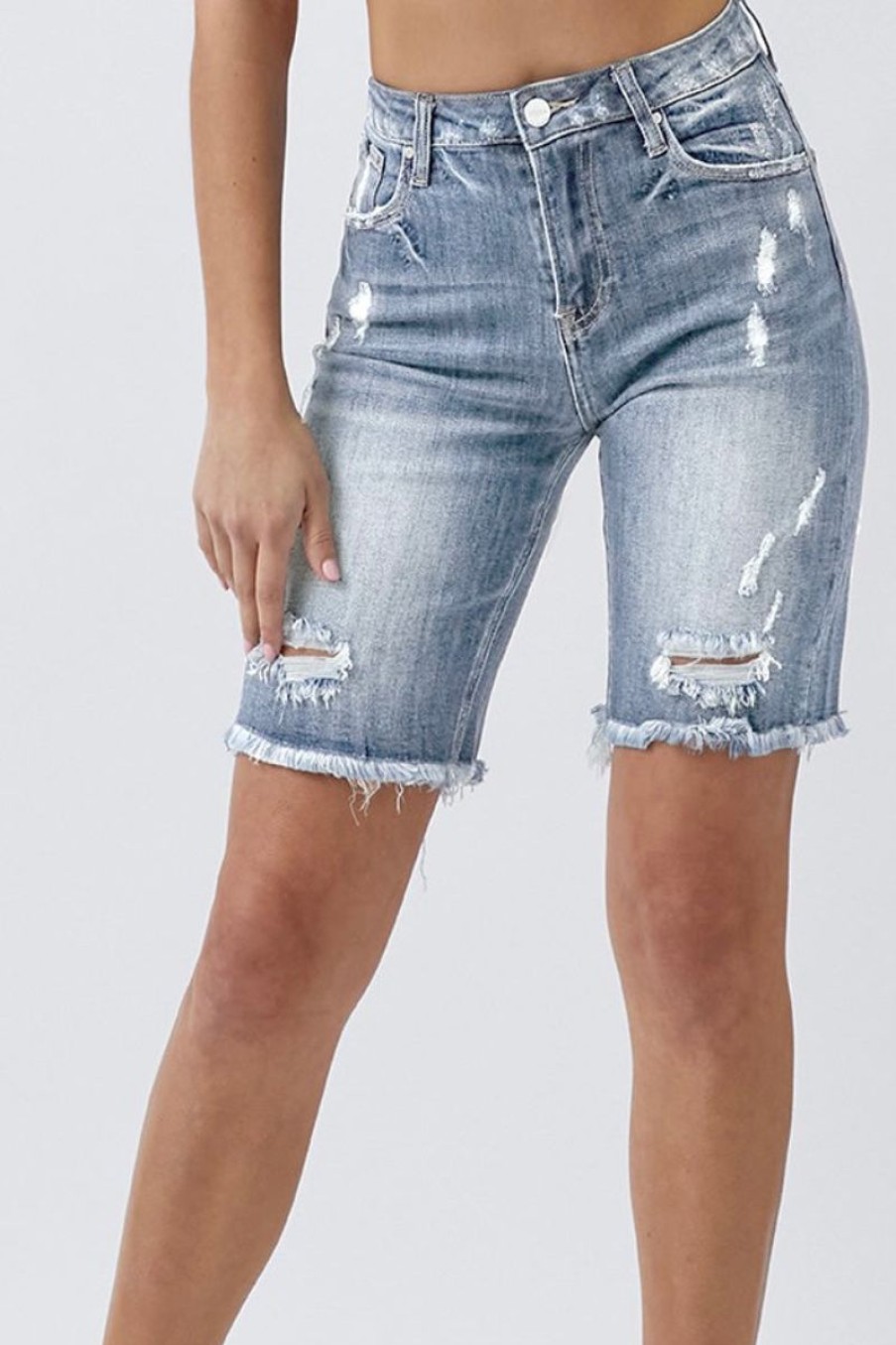 Women Aqua Bay Shorts & Skirts | Midrise Distressed Bermuda Jean Shorts