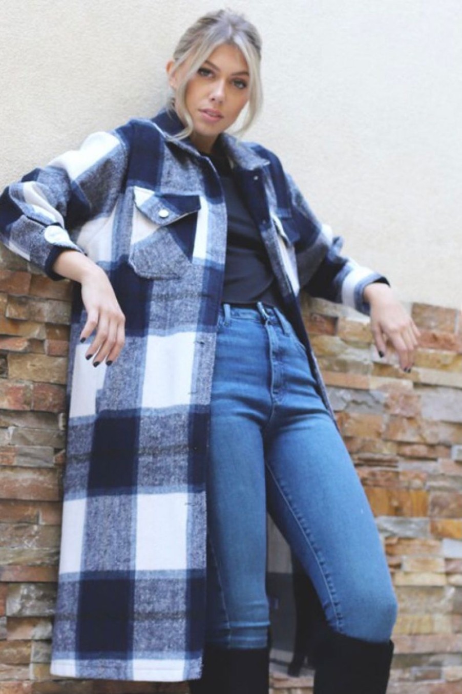 Women Aqua Bay Shackets & Jackets | Perfectly Plaid Long Shacket