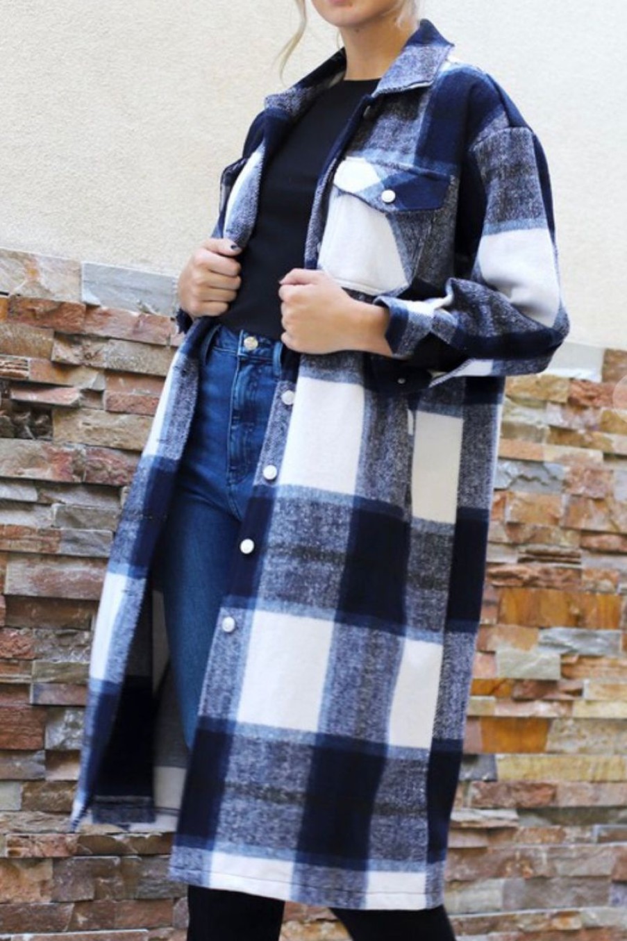 Women Aqua Bay Shackets & Jackets | Perfectly Plaid Long Shacket