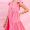 Women Aqua Bay Dresses & Rompers | Flutter Cap Sleeve Cotton Dress Barbie Pink