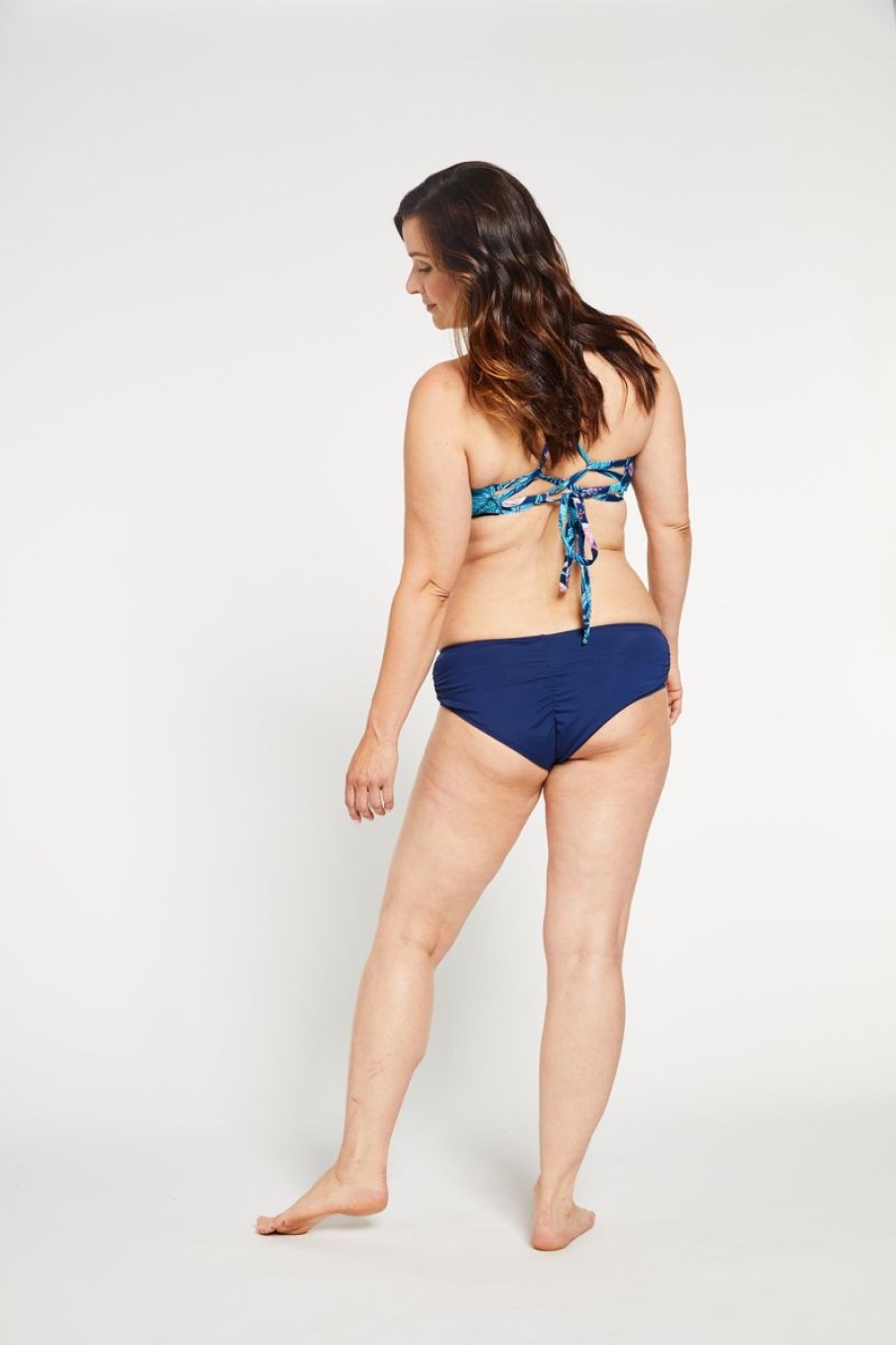 Women Aqua Bay Bikini Bottoms | The Tj Ruched Cheeky Bikini Bottom In Ocean Navy