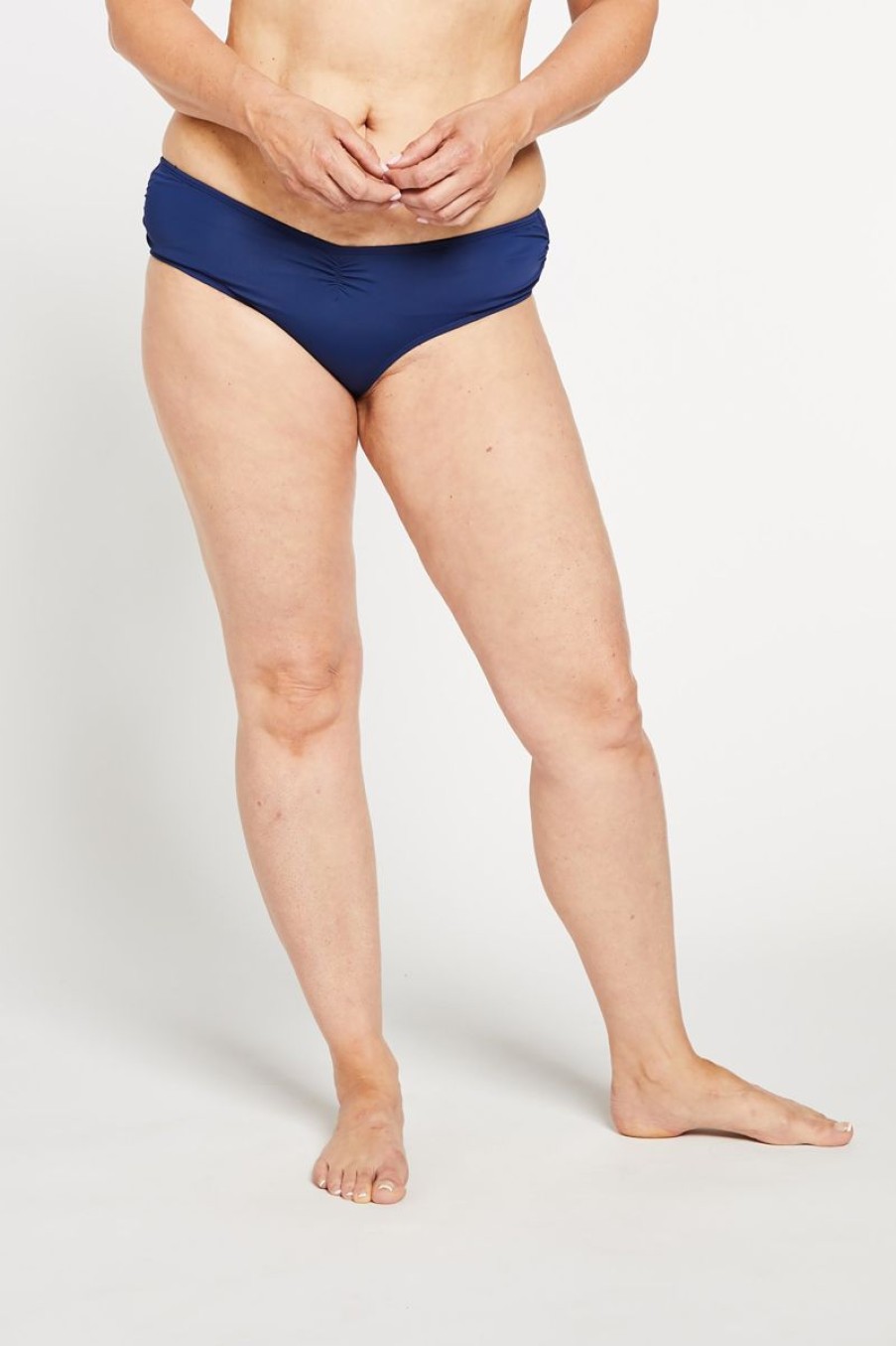 Women Aqua Bay Bikini Bottoms | The Tj Ruched Cheeky Bikini Bottom In Ocean Navy